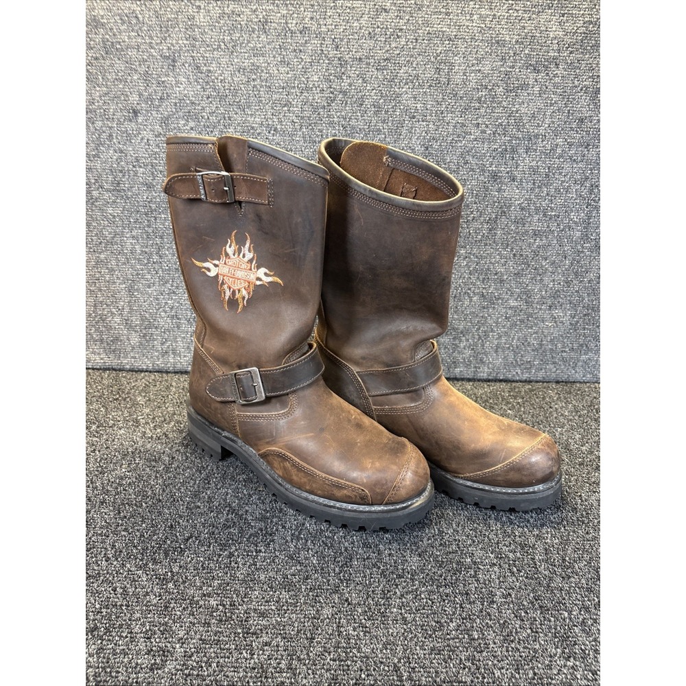 Vtg~Harley Davidson~Leather Embroidered Fire Harness Boots~Sz 10